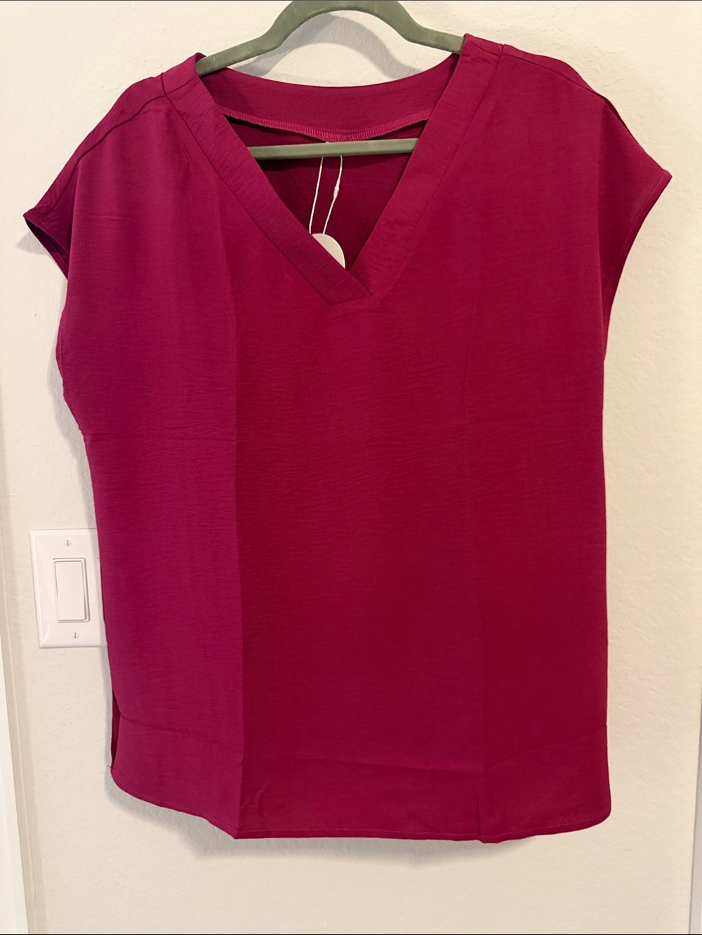 Women's V-Neck Cap Sleeve Blouse - Raspberry Pink